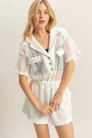 HYFVE Crochet Button Front Short Sleeve Romper White