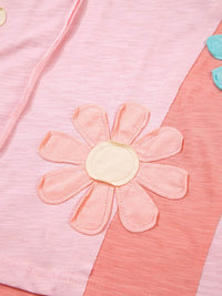 Floral Applique Oversized T-Shirt with Exposed Seams - 65% Polyester 35% Cotton - Store 42