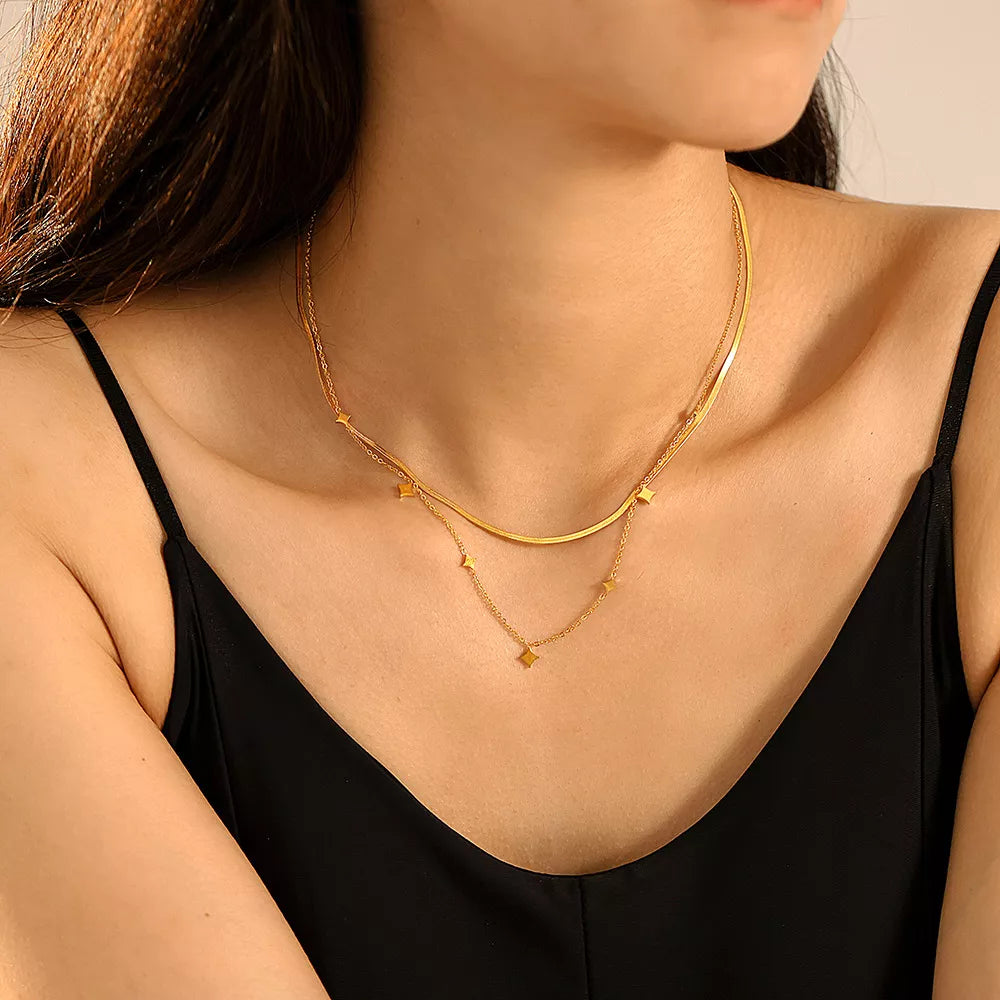 Elegant 18K Gold-Plated Minimalist Necklace with Titanium and Stainless Steel, 15.7" Chain