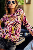 Trendy Tie Dye Print Rib Knit Top with Cut Out Neck for Chic Style - 100% Polyester - Store 42