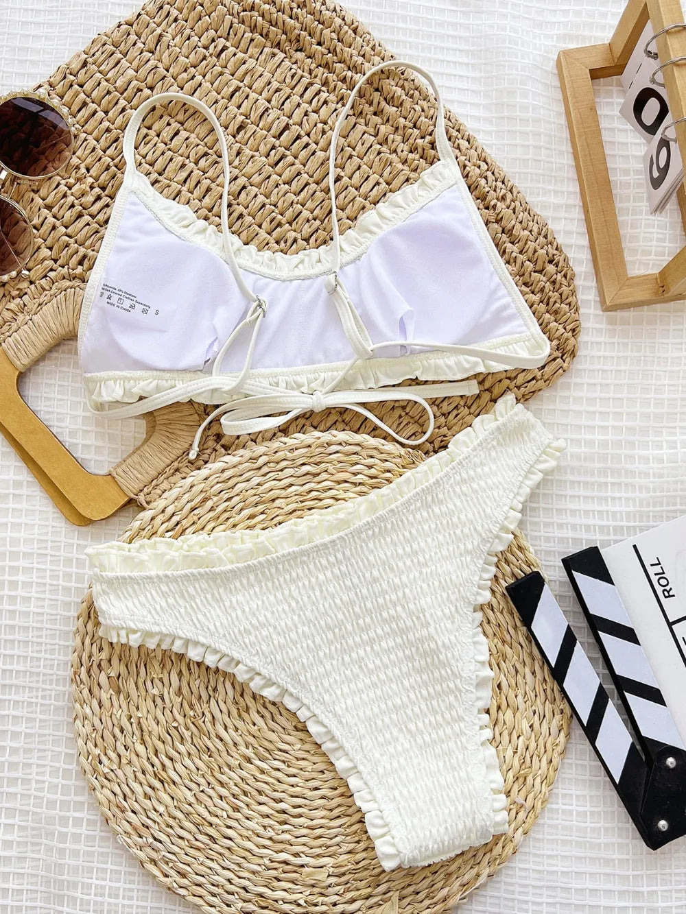 Frill Textured Spaghetti Strap 2-Piece Swim Set with Removable Padding and Slight Stretch