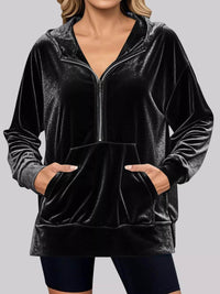 Full Size Half Zip Kangaroo Pocket Hoodie Plus Size - Store 42