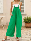 Casual Wide Leg Overalls Green