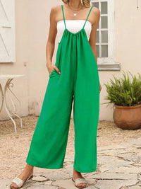 Casual Wide Leg Overalls Green