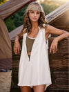 Half Zipped Hooded Sleeveless Romper White
