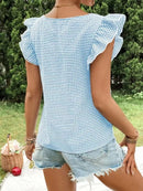 Ruffle Sleeve Gingham Square Neck Top