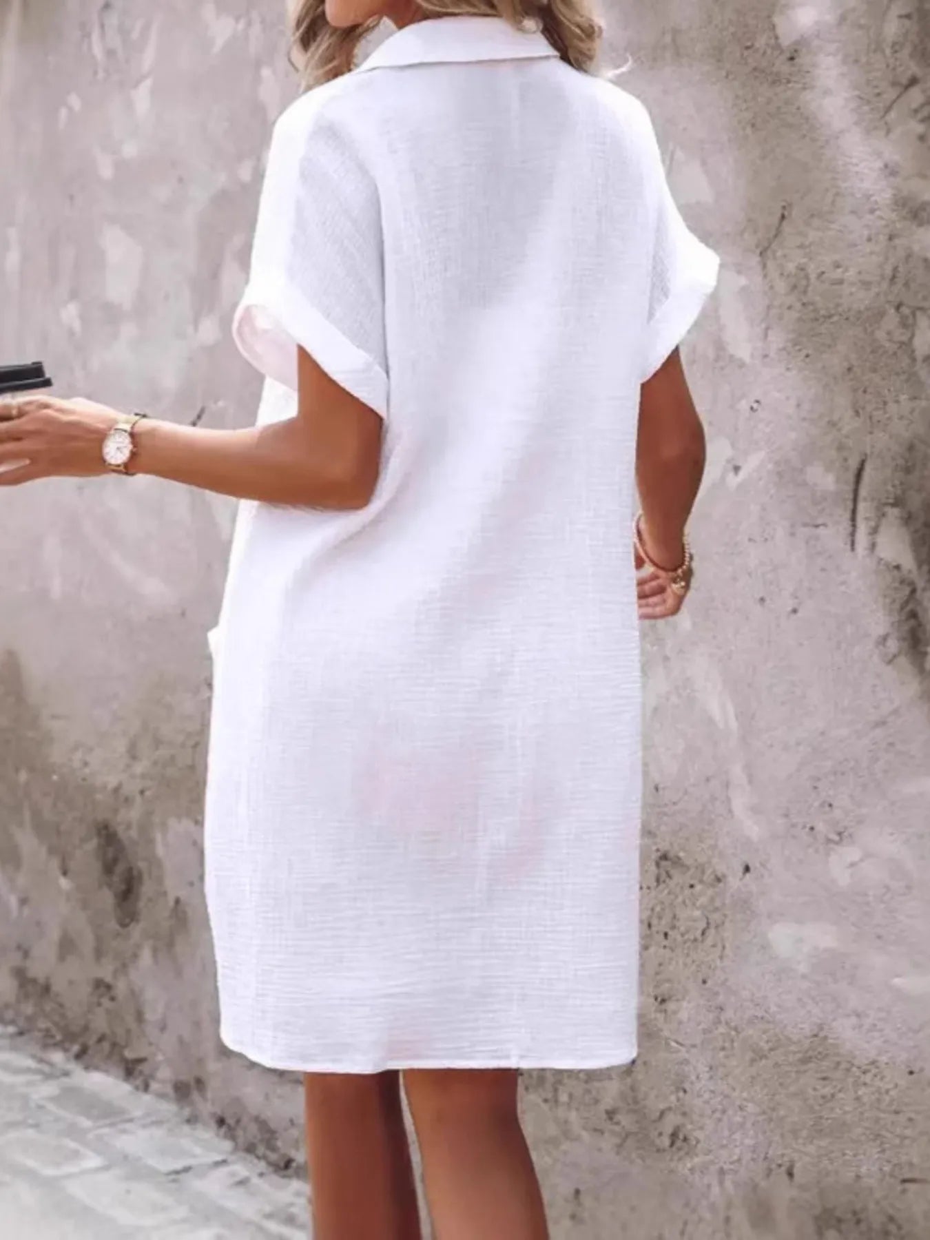 Textured Button-Front Shirt Dress