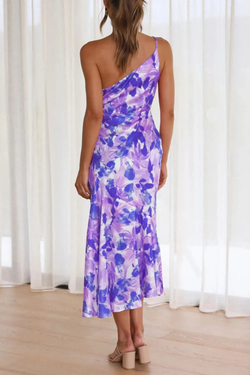 Stylish Ruched Single Shoulder Midi Dress - Opaque 100% Polyester - Trendsi