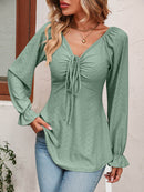 Mandy Tie Front V-Neck Blouse with Flounce Sleeves in Solid Casual Style - Store 42