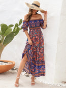 Floral Flounce Sleeve Midi Dress Caramel