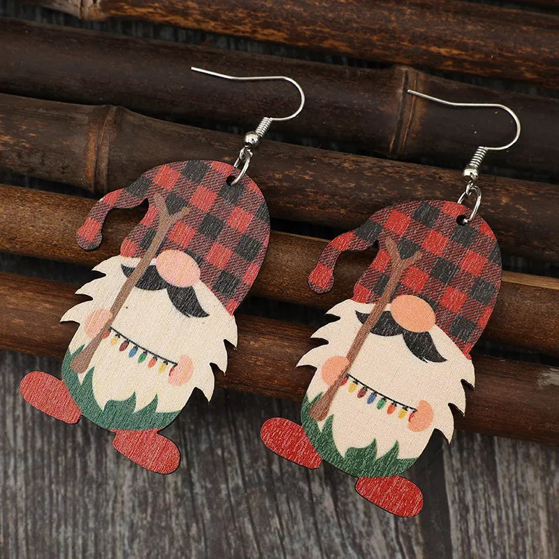 Charming Wooden Pointed Hat Gnome Earrings - Unique Alloy And Wood Design