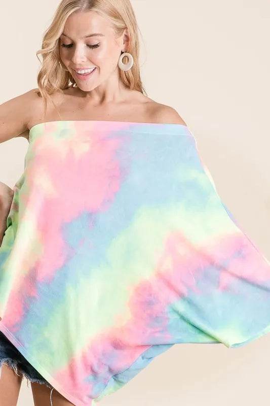 BiBi Tie Dye French Terry One Shoulder Top with Dolman - Store 42