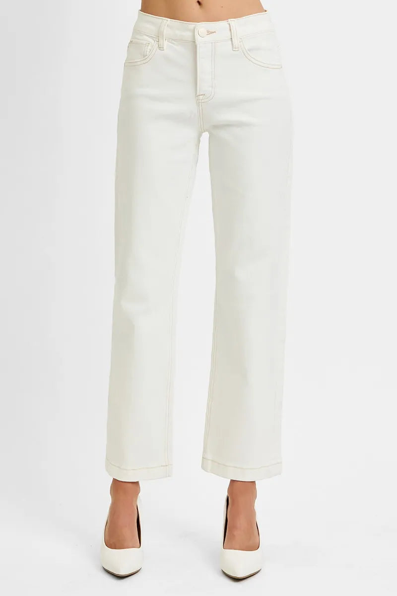 RISEN Full Size Tummy Control Mid Rise Ankle Straight Jeans Plus Size