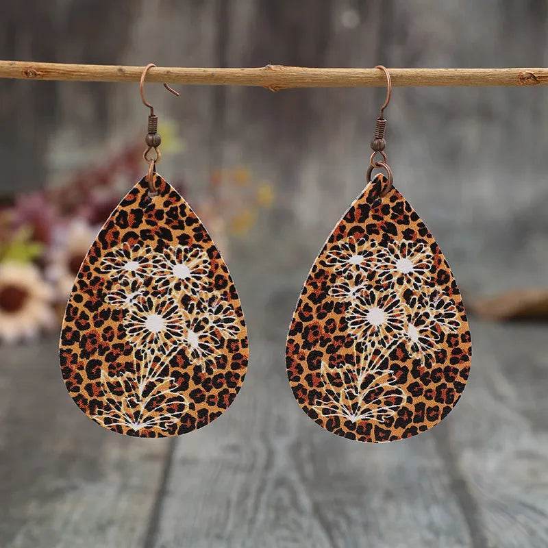 Leopard Print Teardrop Earrings - Stylish PU Leather, Lightweight 3-Inch Design by Trendsi