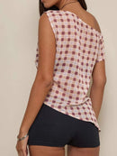 One-Shoulder Plaid Tank Top