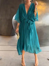 Full Size Flowy Tie Front Midi Dress with Flutter Sleeves Plus Size - Store 42