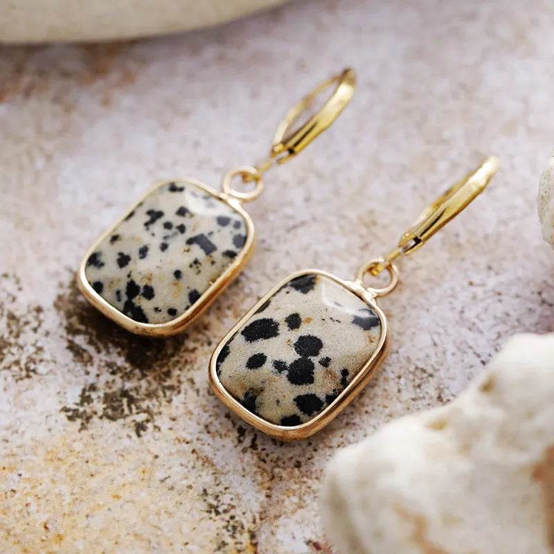 18K Gold-Plated Copper Dangle Earrings with Natural Stone - Elegant Boho Jewelry - Store 42