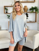 Basic Bae Bamboo Full Size Round Neck Drop Shoulder T-Shirt and Shorts Set Gray
