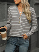 Striped Henley T-Shirt with Button Detail