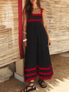 Contrast Trim Square Neck Maxi Cami Dress Black Red
