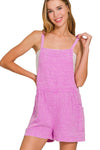 Zenana Washed Double Gauze Tie Back Rompers BRIGHT MAUVE