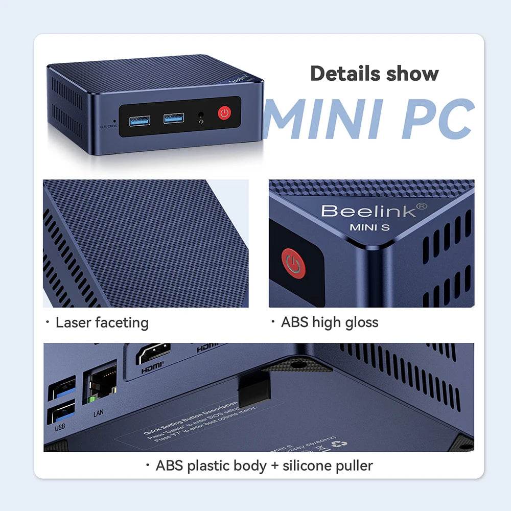 Beelink Mini S12 PC - 12th Gen Intel N95, 8GB RAM, 256GB SSD, 4K Streaming, Compact Design