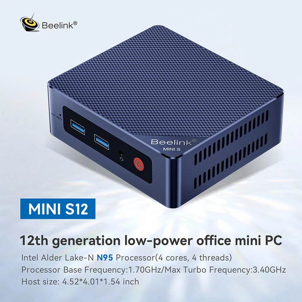 Beelink Mini S12 PC - 12th Gen Intel N95, 8GB RAM, 256GB SSD, 4K Streaming, Compact Design