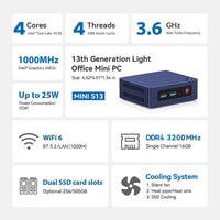 Beelink Mini S13 PC, Intel N150, 16GB DDR4 RAM, 500GB SSD, Compact Design for Home Office & Streaming