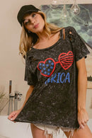 BiBi 4th Of July Theme Mineral Washed Laser Cut Top - Store 42