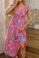 Boho Floral V Neck Ruffle Tiered Dress