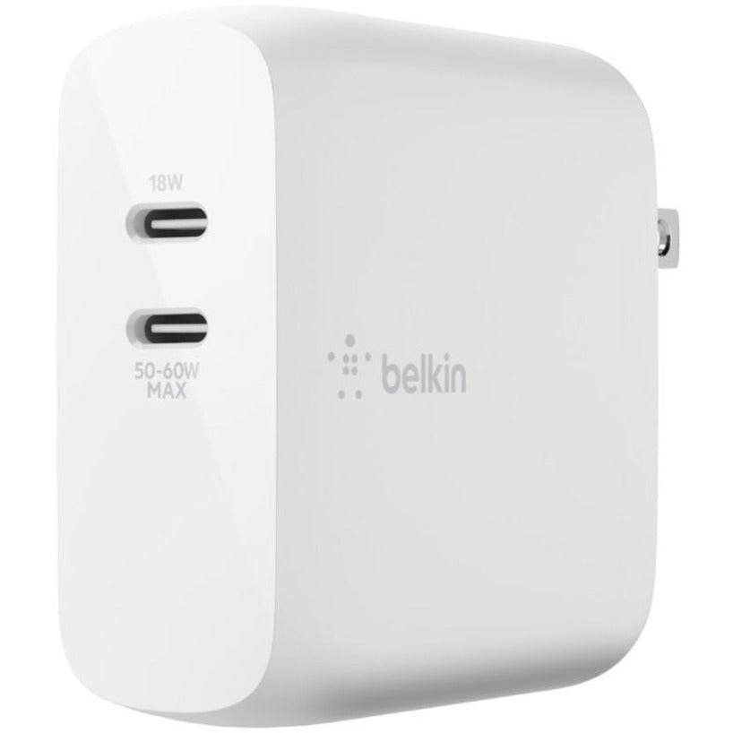 Belkin 68W BoostCharge GaN Fast Charger with Dual USB-C Ports & 6.6ft Cable - Compact & Efficient - Store 42