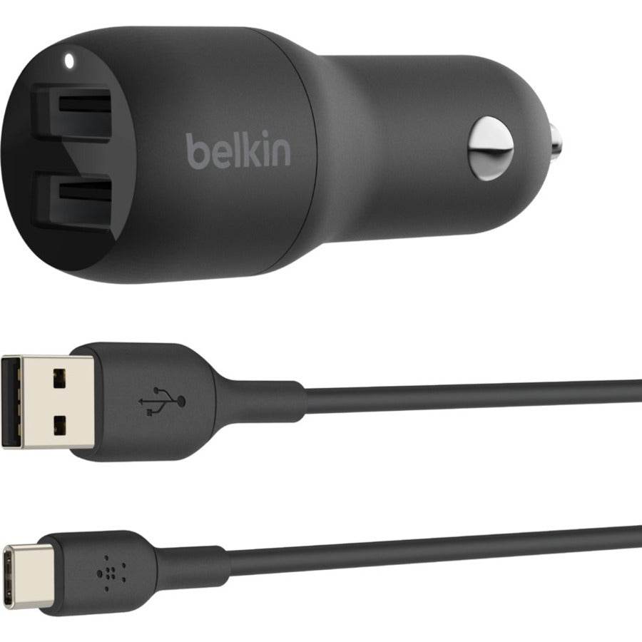 Belkin BoostCharge 24W Dual USB-A Car Charger with 1M USB-A to USB-C Cable for Fast Charging