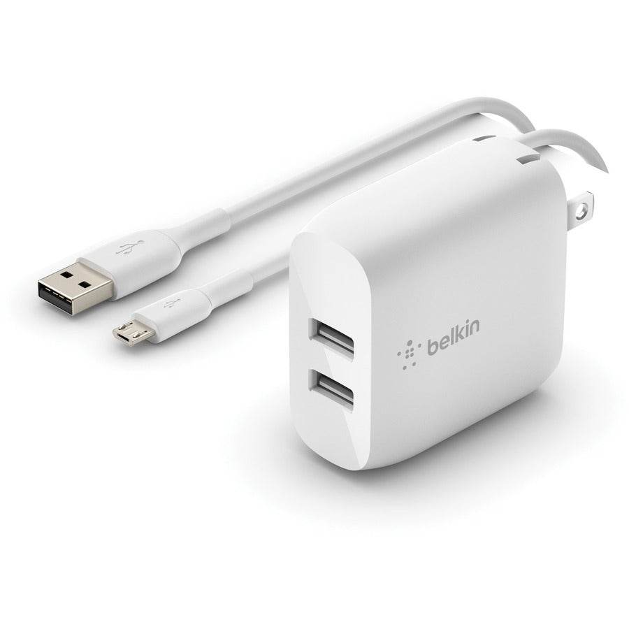 Belkin BoostCharge 24W Dual USB-A Wall Charger with 1m Micro-USB Cable - Fast Charging, 2 Ports