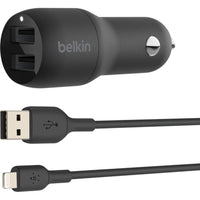 Belkin BoostCharge 24W Dual USB Car Charger with 1M Lightning Cable - Fast Charging on the Go - Store 42