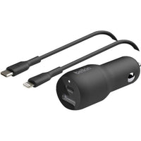 Belkin BoostCharge 37W Dual Car Charger - 25W USB-C & 12W USB-A Ports, Includes USB-C to Lightning Cable - Store 42