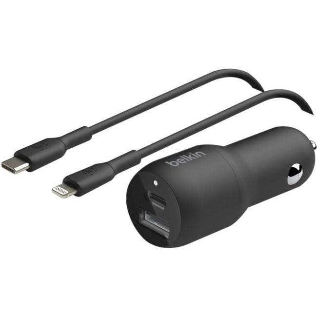 Belkin BoostCharge 37W Dual Car Charger - 25W USB-C & 12W USB-A Ports, Includes USB-C to Lightning Cable
