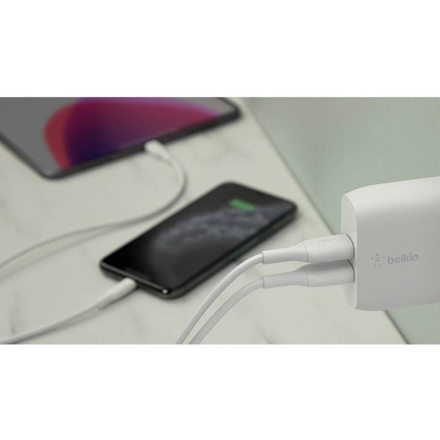 Belkin BoostCharge Dual USB-A Wall Charger 24W with 1M Lightning Cable - Fast Charge for Two Devices - Store 42