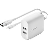 Belkin BoostCharge Dual USB-A Wall Charger 24W with 1M Lightning Cable - Fast Charge for Two Devices - Store 42