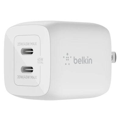 Belkin NovaTech 45W Dual USB-C GaN Wall Charger with 2M USB-C to USB-C Cable, White