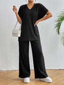 V-Neck Short Sleeve Top and Pants Set