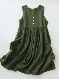 V-Neck Button Detail Sleeveless Midi Dress Army Green