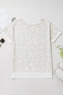 Leopard Print V-Neck T-Shirt with Side Slit - Loose Fit, Stretchy, Casual Style - Store 42