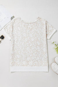 Leopard Print V-Neck T-Shirt with Side Slit - Loose Fit, Stretchy, Casual Style - Store 42