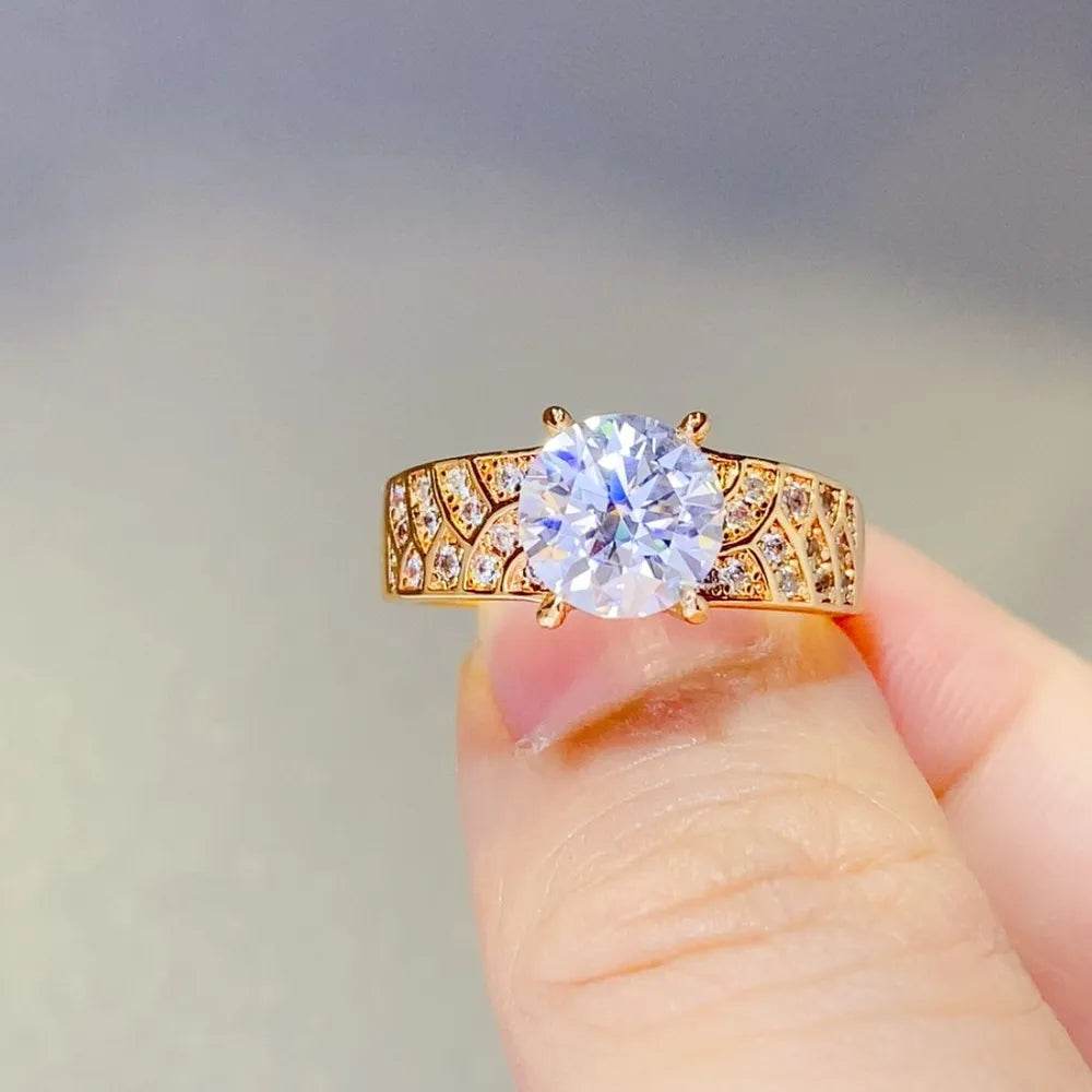 1.5 Carat Moissanite Ring in 925 Sterling Silver with 18K Gold-Plated Accents