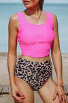 Scoop Neck Wide Strap Two-Piece Swim Set Fuchsia Pink