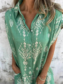 Full Size Printed Short Sleeve Button-Up Shirt Dress Plus Size - Store 42