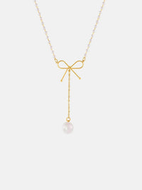 Elegant Stainless Steel Bow Pendant Necklace with Synthetic Pearls & 18K Gold-Plating - Store 42