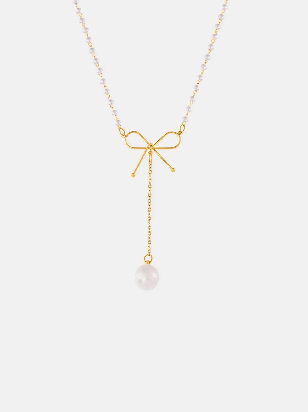Elegant Stainless Steel Bow Pendant Necklace with Synthetic Pearls & 18K Gold-Plating - Store 42