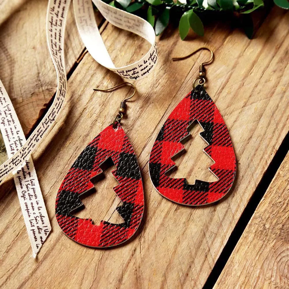 Stylish PU Leather Cutout Christmas Tree Earrings - Perfect Holiday Jewelry Gift