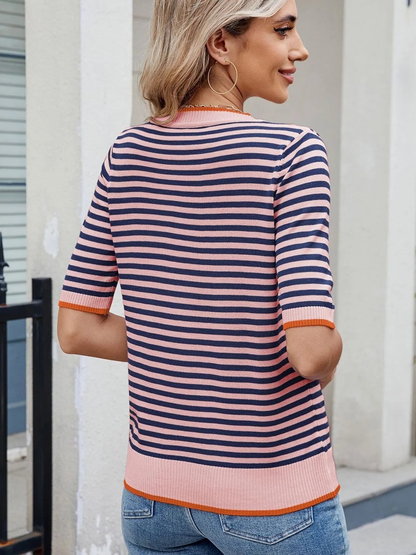 Striped Casual T-Shirt with Contrast Trim